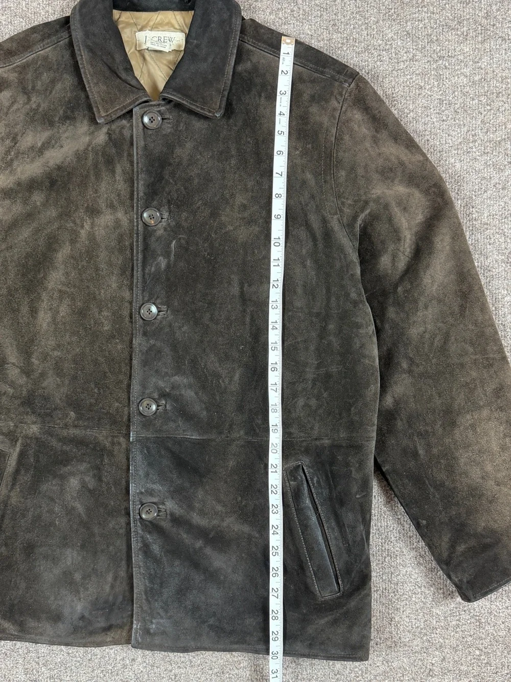J Crew Brown Suede Leather Button Front Collared Harrington Jacket Men’s M Heavy